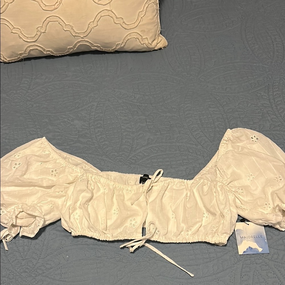 MAJORELLE Ivory Puff Sleeve Crop Top